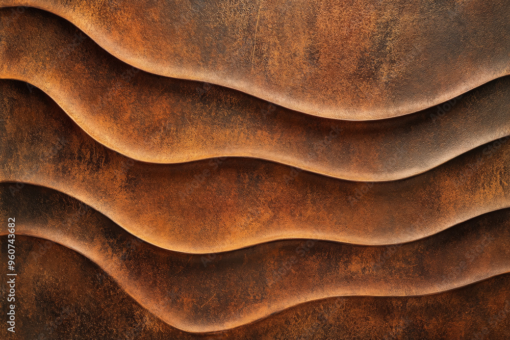 Poster a brown textured surface with a smooth, satin finish, highlighted by subtle, wave-like patterns that