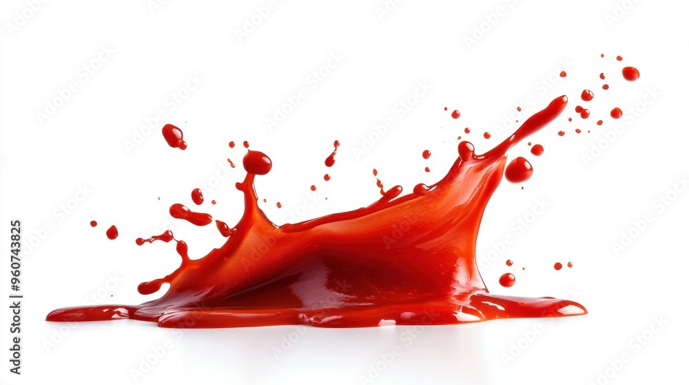 Aufkleber red liquid splashing and dropping on a white background