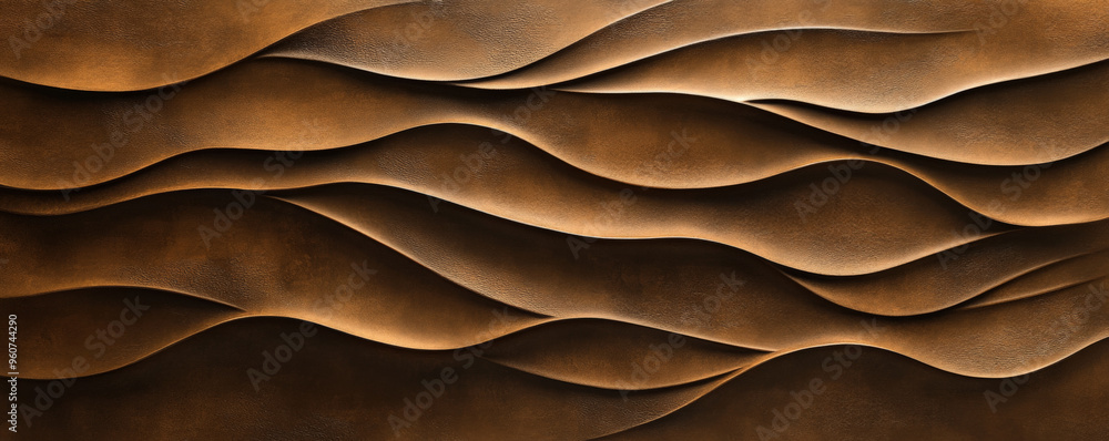 Poster a brown textured surface with a smooth, satin finish, accented by subtle, wave-like patterns that en