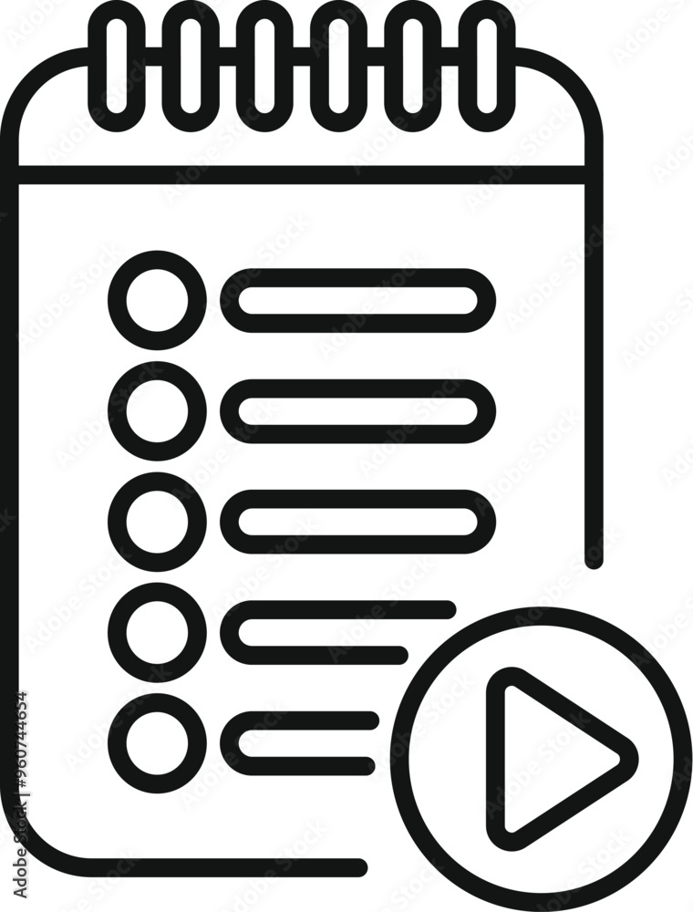 Poster simple vector of a notepad with a checklist and a play button for audio recording
