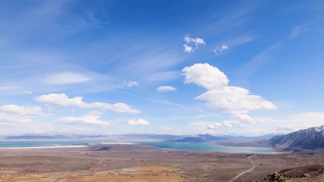 Time Lapse of the clouds moving above the salt water Mono Lake in California.