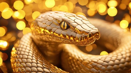 Obraz premium Snake sculpture surrounded by New Years lights, 2025, festive ambiance