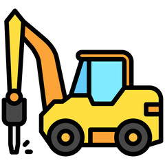 Hydraulic Hammer lineal multi color icon. related to heavy machinery industry, construction theme. best for UI, UX, app and web development.