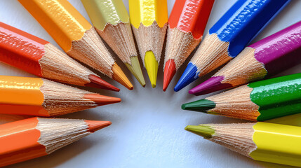 Fototapeta premium Set of colored pencils arranged in a circle