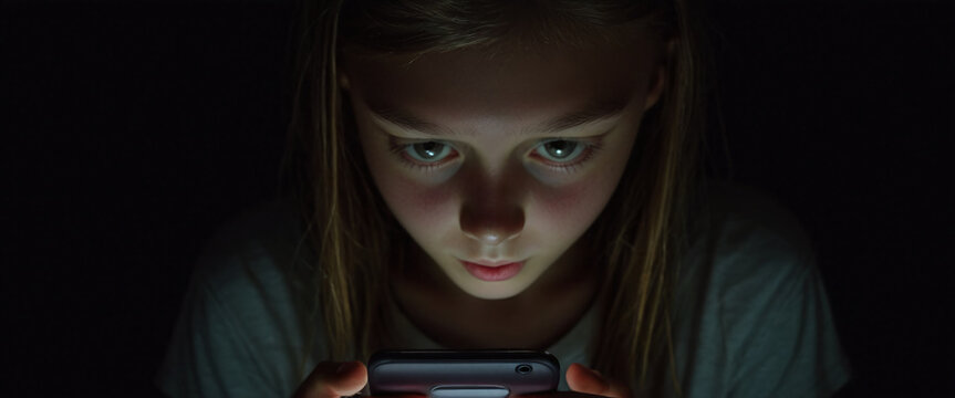 close-up of a teenager holding his smart phone and immersed in it, isolated from the outside world, smart phone addiction