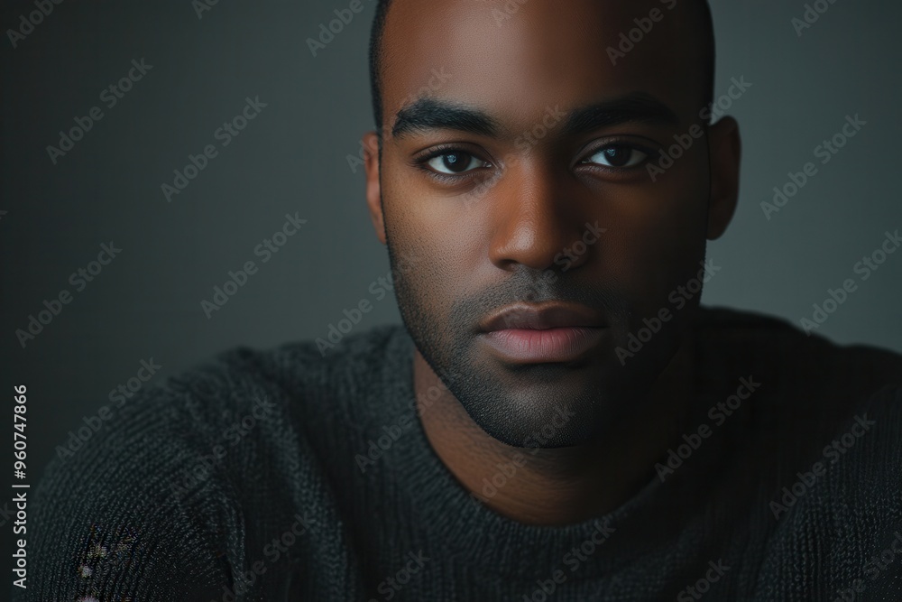 Poster the man appears deep in thought, conveying a sense of seriousness and introspection in a softly lit 