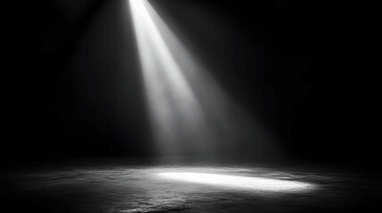 Dark background with single spotlight and sharp light beam
