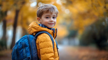 Niño con mochila de camino al colegio
