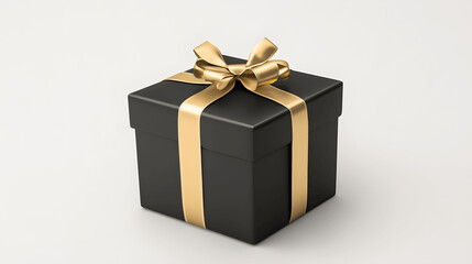 Obraz premium Black gift box with gold ribbon on white background