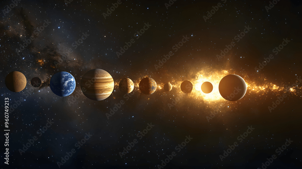 Canvas Prints solar system with planets aligned and cosmic dust in background