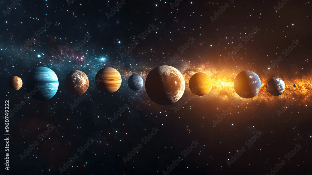 Canvas Prints solar system with planets aligned and cosmic dust in background