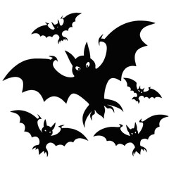 Fototapeta premium A collection of black silhouette bats showcasing different sizes and wing positions ideal for Halloween decorations and autumn themed events