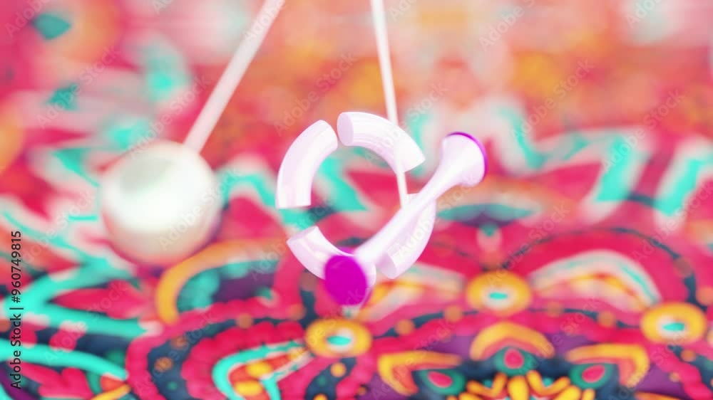 Poster 3d rendering loop of hanging objects swinging through ring above rangoli