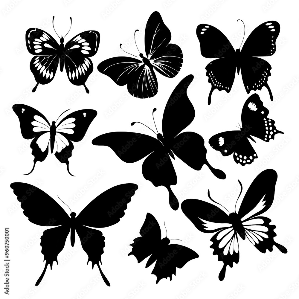 Poster a captivating display of butterflies captured in distinct poses showcasing their elegant forms and i