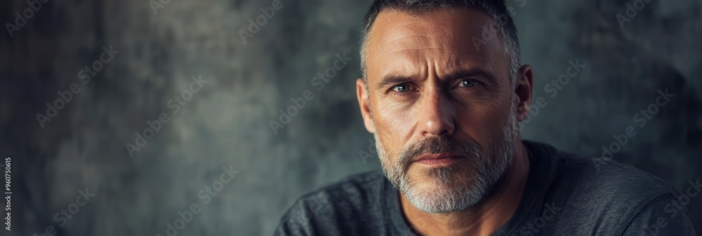 Aufkleber a man displays deep thoughtfulness, gazing intently with a serious demeanor in a softly lit indoor e