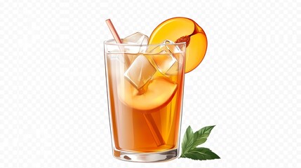 A glass of iced tea with a slice of peach on top