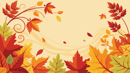 Festive Autumn Leaves with Swirling Patterns, Warm Fall Background with Copy Space