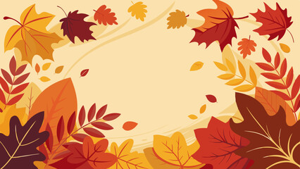 Autumn Leaf Border in Warm Tones, Festive Fall Background with Copy Space
