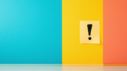 Exclamation Mark Sticker on Yellow Sticky Note - against an isolated background with Copy space.
