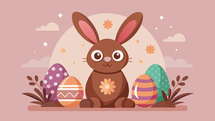 Cute Easter Bunny with Colorful Eggs, Pastel Background, Holiday Illustration