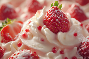 Delightful strawberry Eton mess with creamy meringue and whipped topping adorned with fresh red berries