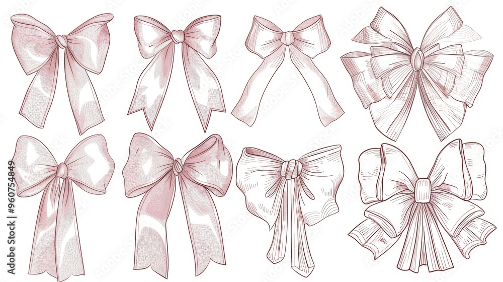 Poster a variety of colorful bows arranged in a row