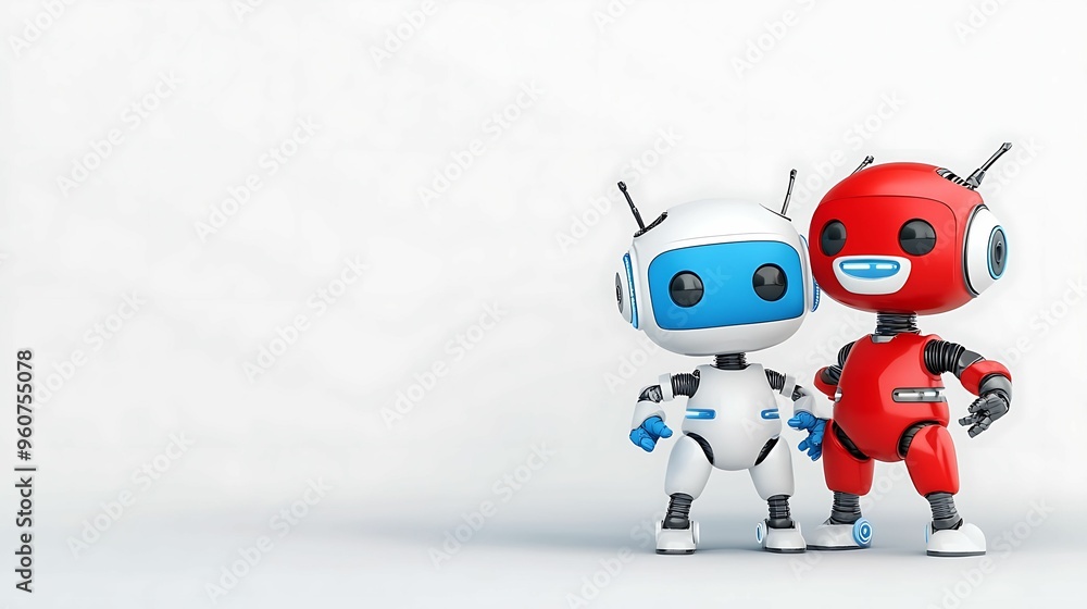 Aufkleber joyful ai robots in high-tech 3d environment - fun and animated illustration with copy space