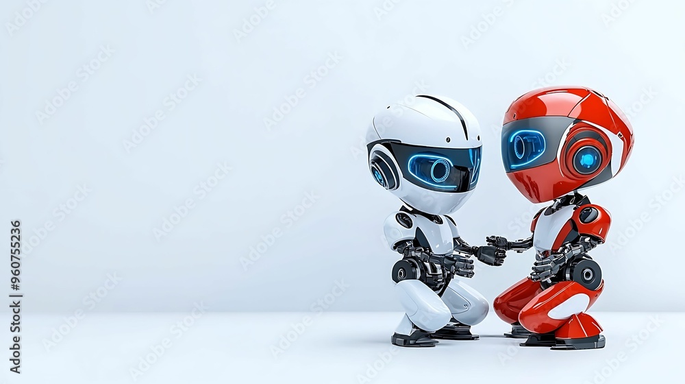 Aufkleber futuristic robotic toys playful interaction in soft lighting - 3d illustration with copy space for t