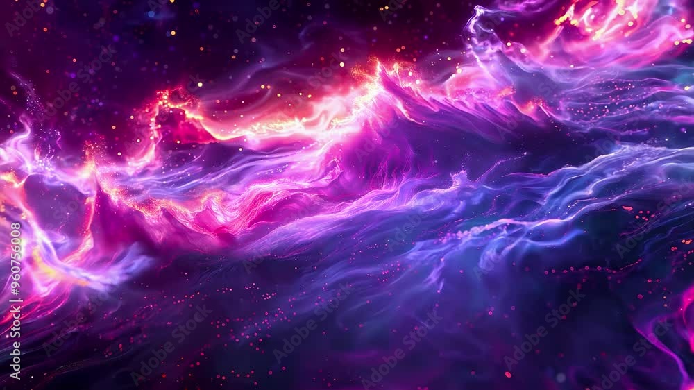 Poster A vibrant cosmic nebula with swirling colors in deep space. Abstract style on a dark background. Concept of the universe and space. 3d animation