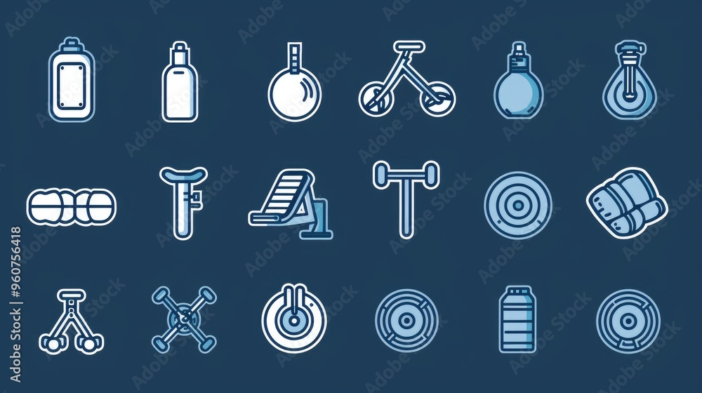 Poster a collection of various icons on a light blue background