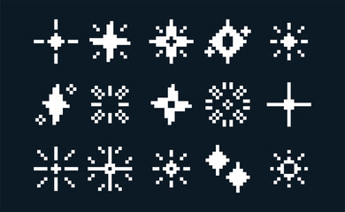 Pixel Stars vector set, sparkling stars clip art