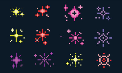 Pixel Stars vector set, sparkling stars clip art