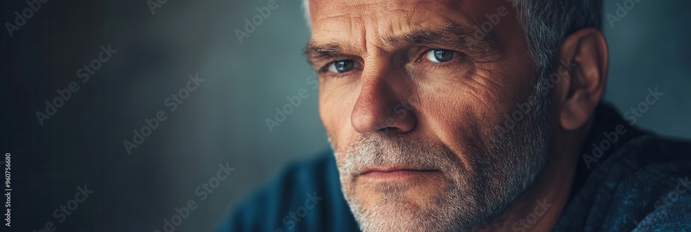 Poster the man appears deep in thought, with a serious expression, reflecting on his experiences and surrou