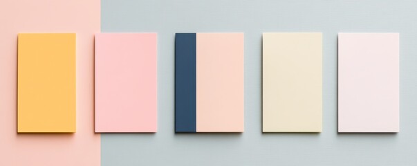 A set of five color swatches featuring pastel shades against a striped background for design inspiration and color selection.