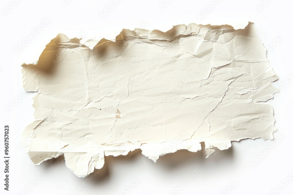 Poster a fragment of torn paper lying on a white surface