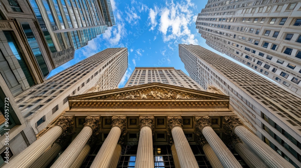 Aufkleber Low Angle View of Three Tall Buildings with Columns