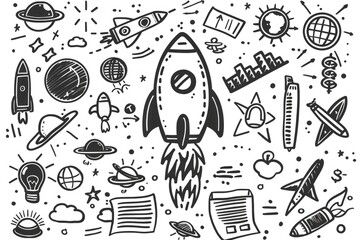 Black and white drawing of a rocket, suitable for use in educational materials or scientific publications