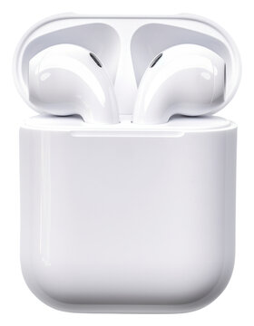 PNG White wireless EarPods on the white background