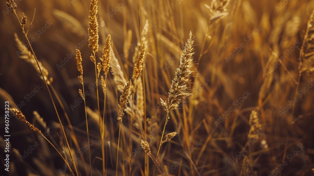 Wall mural Close-up shot of tall grass in a field, perfect for nature or landscape photography