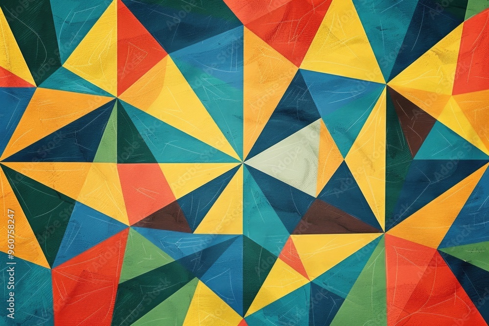 Poster abstract art featuring colorful triangles