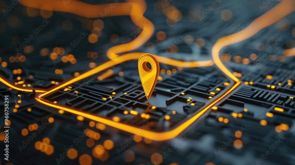 Fototapete Close-up view of a map with a single pin marking a specific location