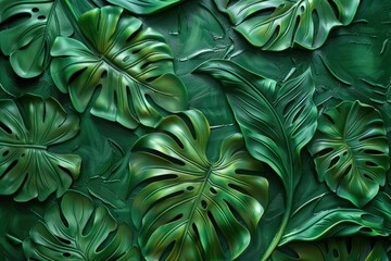Fototapeta premium Close-up shot of a bunch of green leaves with intricate details and textures