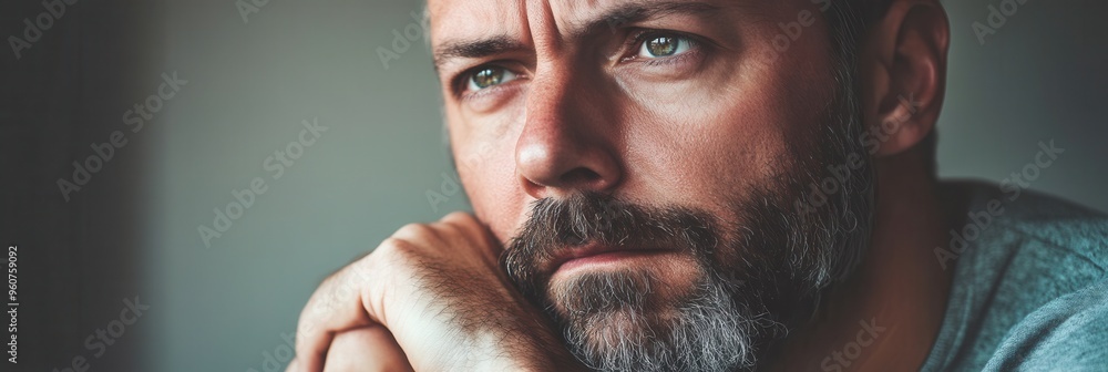 Aufkleber this man appears introspective and serious, lost in thought while resting his chin on his hand in a 
