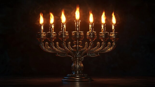 A lit candle holder with six candles
