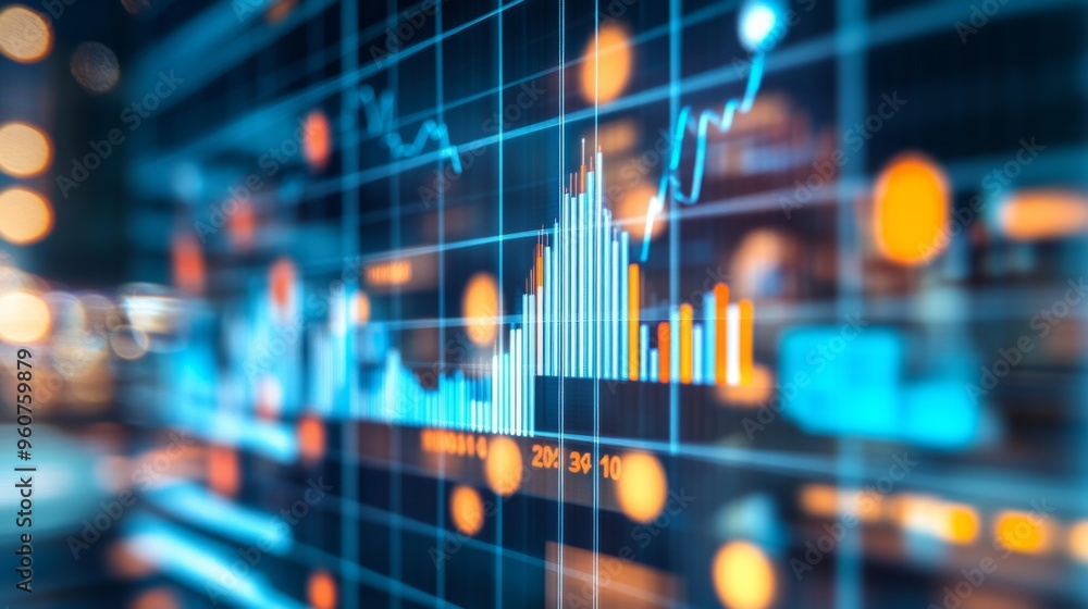 Fototapete close-up of a financial graph with a focus on positive growth trends and key performance indicators,