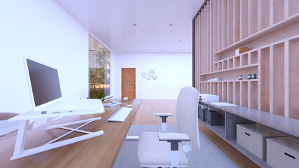 大きな窓があるリビングルーム　3DCGレンダリング