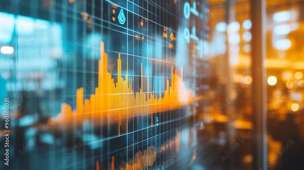 Fototapete close-up of a financial graph with a focus on positive growth trends and key performance indicators,