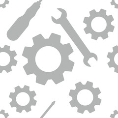 Screwdriver, wrench and gear pattern. Screwdriver, wrench and gear pattern background. Screwdriver, wrench and gear without connection for packaging.