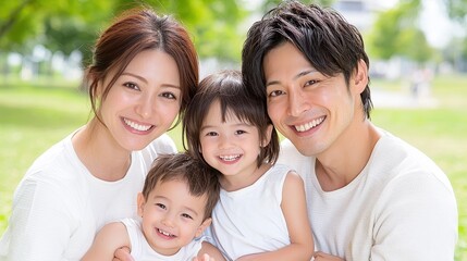 Obraz premium Happy Family Bonding: Smiling Portrait in the Park under Sunlight