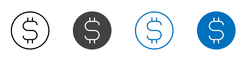 Dollar sign icon flat editable icon mark set.